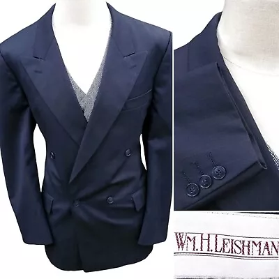 Wm H Leishman Blue Striped Mens 42L Blazer Suit Jacket Tip Top Double Breasted • $39.98