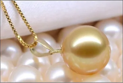 Huge 13mm Perfect Round Natural South Sea Genuine Gold Pearl Pendant • $55