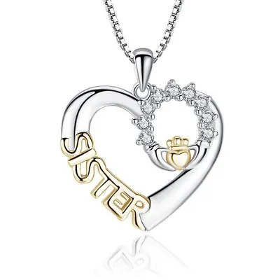 £3.99 • Buy Silver Chain Gold Sister Heart-shaped Pendant Necklace Women Jewellery GiLB