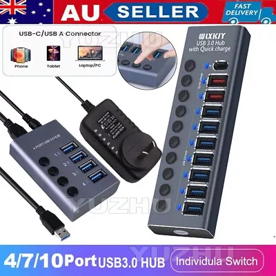 $16.99 • Buy 10 Port USB 3.0 HUB Powered Type C+ High Speed Splitter Extender Power Supply AU