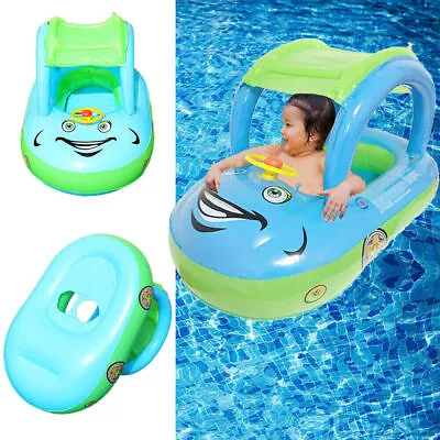 Kid Inflatable Swimming Car Boat Seat Sunshade Baby Swim Float Ring Pool Summer • £7.50