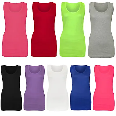 Ladies Vest Women Cotton Stretchy Ribbed T-shirt Cami Casual Muscle Gym Tank Top • £4.99