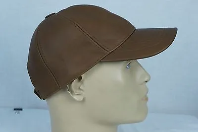 ESPRESSO 100% GENUINE LAMBSKIN LEATHER Baseball Cap Hat Biker Visor Adjustable • $13.89