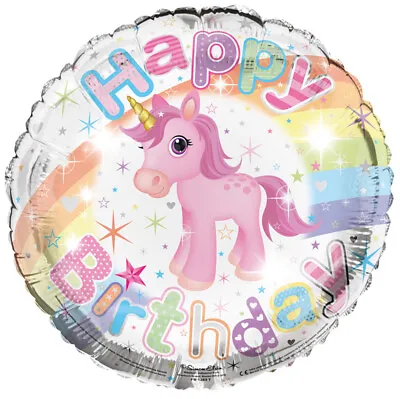 18  Pink Unicorn Happy Birthday Foil Helium/Air Balloon Girls Party Decorations • £2.24