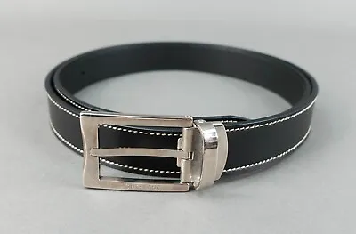 Mont Blanc Men's White Stitched Black Leather Belt With Silver Buckle Sizeable • $262.06