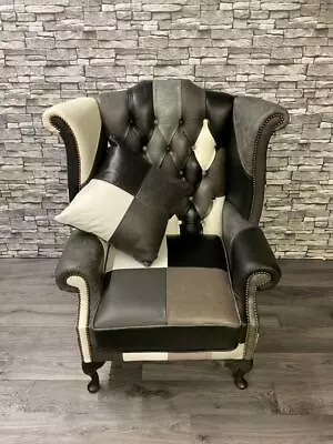 Chesterfield Queen Anne Highback Chair / Premium Patchwork Leathers • £695