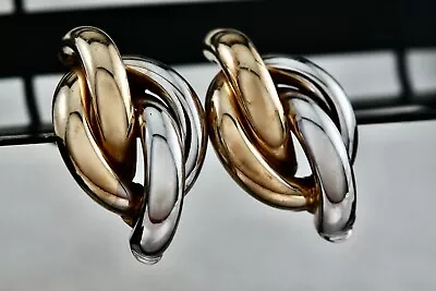 Vintage 14Kt Yellow Gold & White Gold Knot Twist Tube Earrings • $400