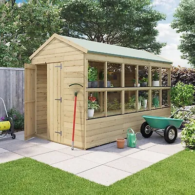 Wooden Potting Shed Apex Greenhouse 8x6-16x6 Shelving Outdoor Garden Plant Store • £1002