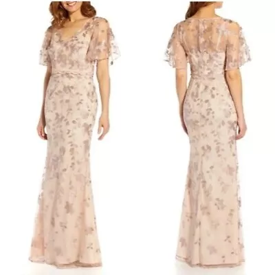 Adrianna Papell  Women Floral Embroidery Blush Mermaid Gown Maxi Lace Dress Sz 8 • $100.75