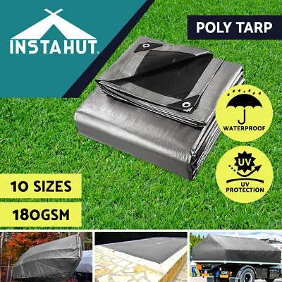 $25.95 • Buy Instahut Tarpaulin Tarp Canvas Camping Poly Tarps Heavy Duty Cover 180gsm Silver