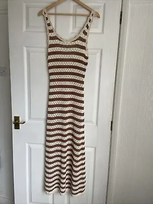 Ladies Mango Bronze/cream Crochet Long Sleeveless Dress Size EUR L • £7.50
