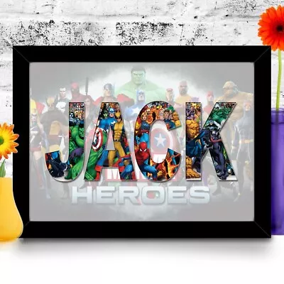 Personalised Name MARVEL BkGround Theme WordArt Gift Keepsake Birthday Christmas • £5.99