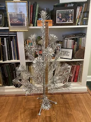 Vintage Sparkler Pom Pom Silver Aluminum Christmas Tree 3’ • $195