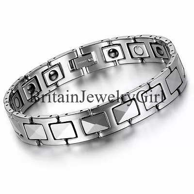 High Polished Men's Tungsten Bangle Bracelet Wristband Magnetic Link Chain • $16.89