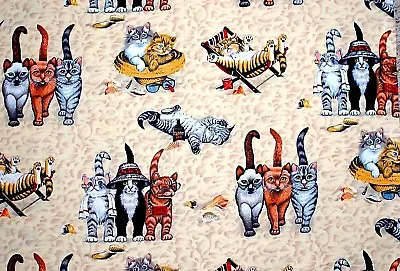 BTY*CATS/KITTENS(GREAT FACE MASKS)TANNING AT THE BEACH 100% COTTON FABRIC 44x36  • £17.35