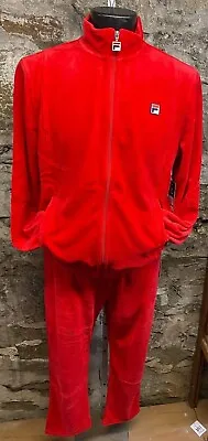 Fila Men's Velour Sweatsuit Tracksuit Solid RED Set Sizes M L XL 2XL New W/ Tags • $125