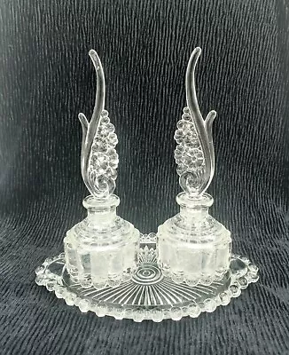 Vintage Dresser Vanity Set Glass Tray & Floral Perfume Bottles • $59.99