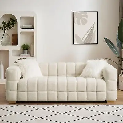 Soft Wide Arm Velvet Sofa W/ 2 Cushions - Beige Elegant Design • $658.07