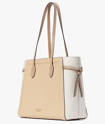 NWB Kate Spade Knott Large Laptop Tote Beige And White Leather K7484 Gift Bag FS • $314.20