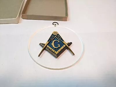 Vintage Masonic Ornament Freemasons Emblem Clear Plastic Blue And Gold Emblem • $7.95