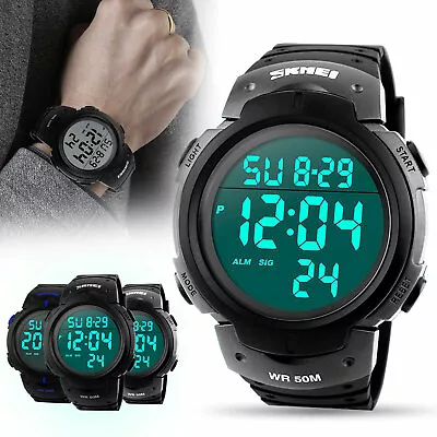 Men's Digital Sports Watch LED Screen Large Face Military Waterproof Wristwatch • $12.98