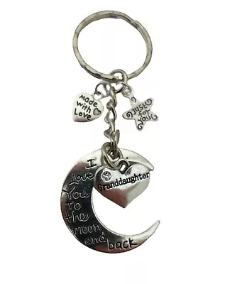 I LOVE YOU TO THE MOON AND BACK GRANDDAUGHTER KEYRING Heart Charm Pendant Gift • £4.97