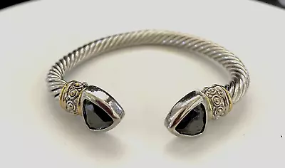 Vintage Silver Tone Twisted Wire Cuff Bracelet With Black Onyx Stones • $28