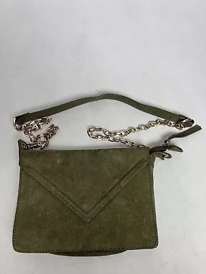 Zara Suede Crossbody Green  Bag Silver Metallic Chain Strap Detail Purse • $19.80