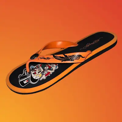 NWOT Ed Hardy Y2K Skull Pattern Flip Flop Sandals Size M 9.5 W 11 • $75