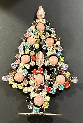 Stunning Vintage Czech Glass Standing Christmas Tree Multi Color Rhinestones • $11.99