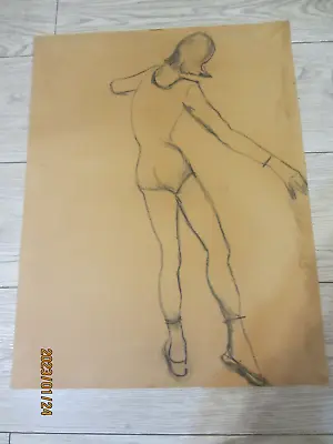 Vintage Charcoal Drawing Young Female Dancer  17  X 22  • $9.99