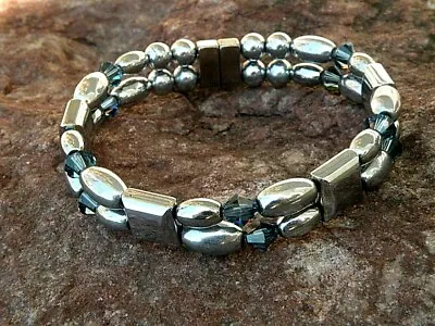 Pick 1 Of 8  Magnetic Hematite Men’s Women’s Bracelet Anklet W SWAROVSKI Crystal • $46.99