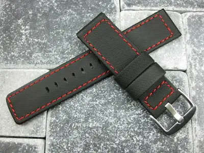 22mm PVC Composite Rubber Band Black Diver Watch Strap Kevlar For Maratac Red • $33.31
