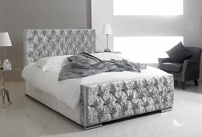 £199.99 • Buy New Double Crushed Velvet Fabric Chesterfield Sleigh Bed Frame All Sizes Colours