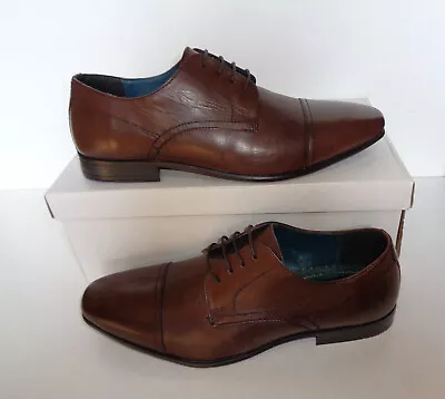 Mens Brown Leather Shoes New Formal Lace Up Derby Wedding Office Dress Size 10 • £22.98