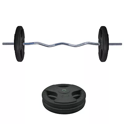 35kg Rubber Coated Ez Grip Cast Iron Weight Plate +120cm Curl Barbell Weight Set • $154.81