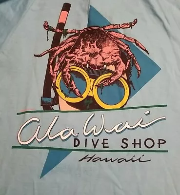 Vintage Crazy Shirts Hawaii Ala Wai Dive Shop Shirt Single Stitch 3/4 Sleeve Med • $27.99