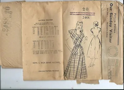 OSV 2488 Sewing Pattern 40's Mail Order DRESS Sew Bust 38  Vintage FF Never Used • $12.99