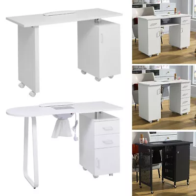 UK Manicure Nail Table On Wheel Salon Technician Desk WorkStation Dust Collector • £155.95