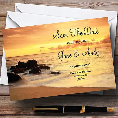 £7.29 • Buy Beautiful Sunset Beach Abroad Personalised Wedding Save The Date Cards