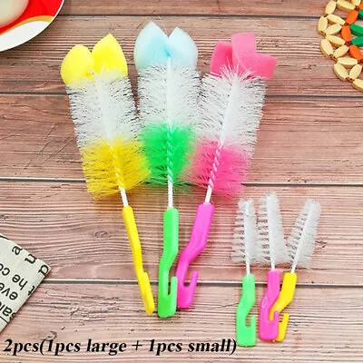 2PCS Baby Bottle Brush Baby Nipple 360-degree Rotating Clean Sponge Tool NEW UK • £4.15