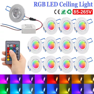 1-10 Pcs LED Ceiling Spot Light Dimmable Recessed RGB Downlights Colors Changing • £26.69