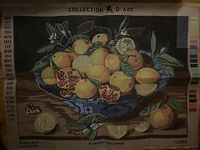 $33 • Buy Needlepoint Canvas 60x80 Collection D Art Fruits In A Bowl Canvas Only