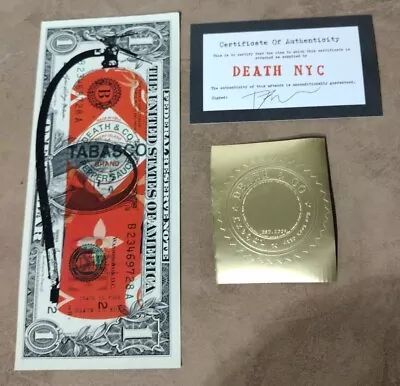 Death NYC Ltd Signed Art US DOLLAR Bill Bank Note $1 Tabasco Fire Extinguisher • $79.99