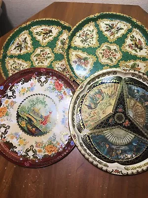 Vtg Daher Decorated Ware 16  Tin Round Tray Assorted England 11101 Lot Of 4 • $35.99