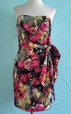 Mustard Seed Rose Print Strapless Dress  Anthropologie Sz SMALL XS • $14.95