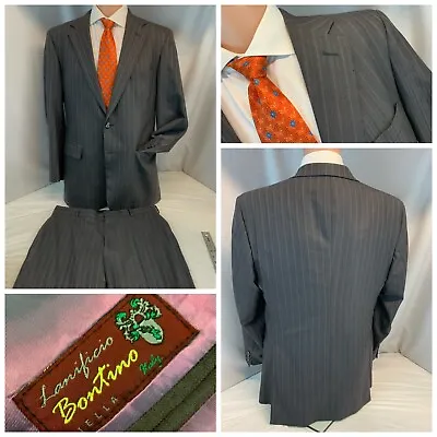 Made To Measure Bespoke Suit 40R Gray Purple Stripe 2B 2v 34x30 Flat YGI B1-511 • $69.99