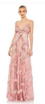 Mac Duggal 9173 Ruffled V Neck A Line Floral Dress Rose Pink Size 6 NWT Prom • $398