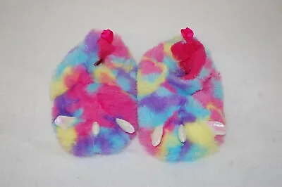 Baby Girls Slippers RAINBOW DRAGON MONSTER FEET / CLAWS Faux Fur SIZE 2 3 4 5 6  • $10.99