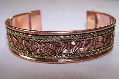 SOLID COPPER TWO TONE CUFFED HEALTH BRACELET Men Women Ladies Jewelry Braclet • $9.99